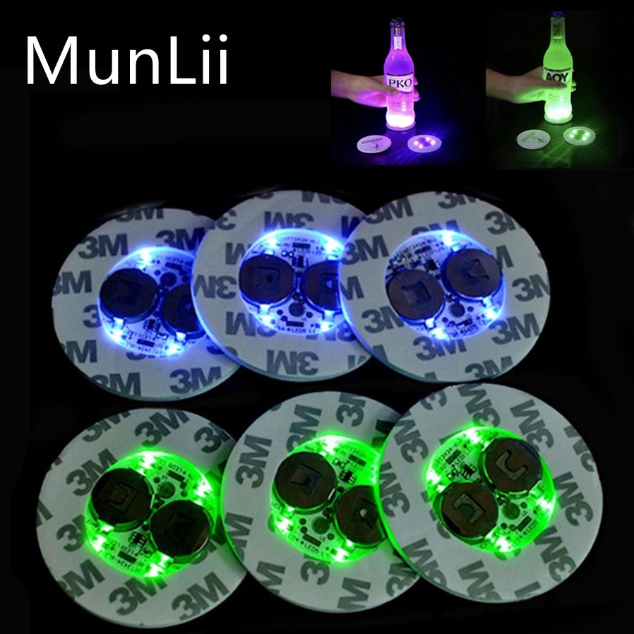 MunLii LED Coaster Luminous Bottle Stickers Lights 60mm Lamps for Xmas Bar KTV Wedding Party Cocktail Drink Cups Vase Decor lamp