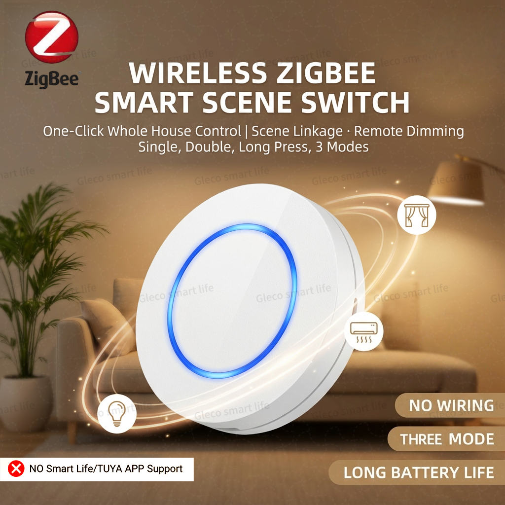 Inteligentny przycisk Zigbee, bezprzewodowy przełącznik scen, kontroler scenariuszy automatyki domowej, zasilany bateryjnie, kompatybilny z Zigbee2MQTT i Ewelink.