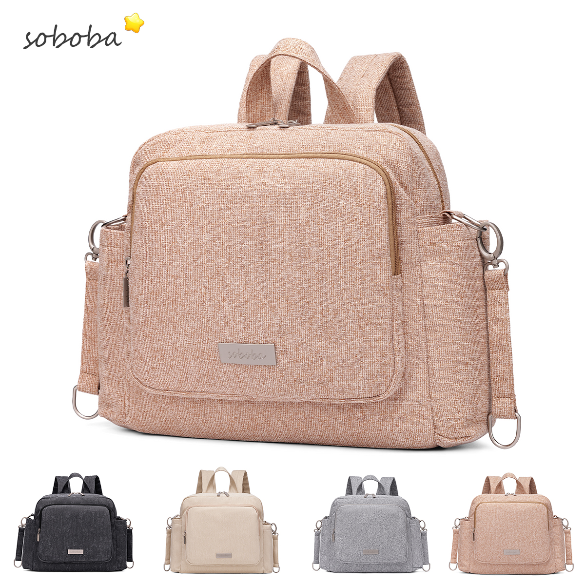Soboba Damen-Wickelrucksack, großes Fassungsvermögen, mit Kinderwagen-Aufhängegurten, tragbare, leichte Wickeltasche für Babys