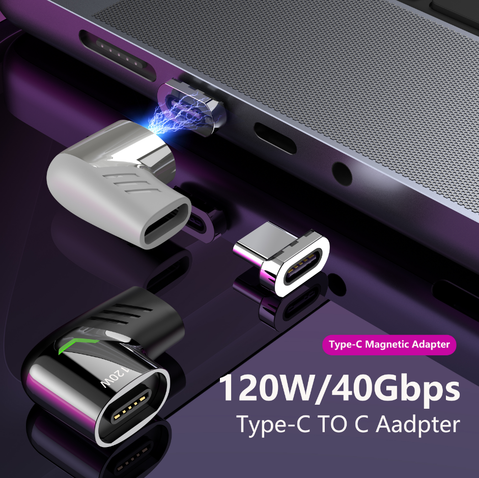Adattatore magnetico USB tipo C a USB C da 120 W Convertitore magnetico a ricarica rapida da 90 gradi per MacBook iPad Pro Adattatore Switch tipo C