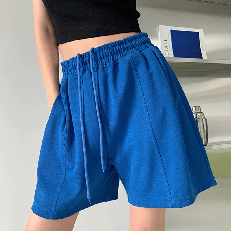 Xpqbb 2022 Mùa Hè Váy Nhỏ Cho Nữ Lưng Thun Ống Rộng Quần Short Nữ Xanh Dương Xanh Đen Rời Thể Thao Ngắn quần