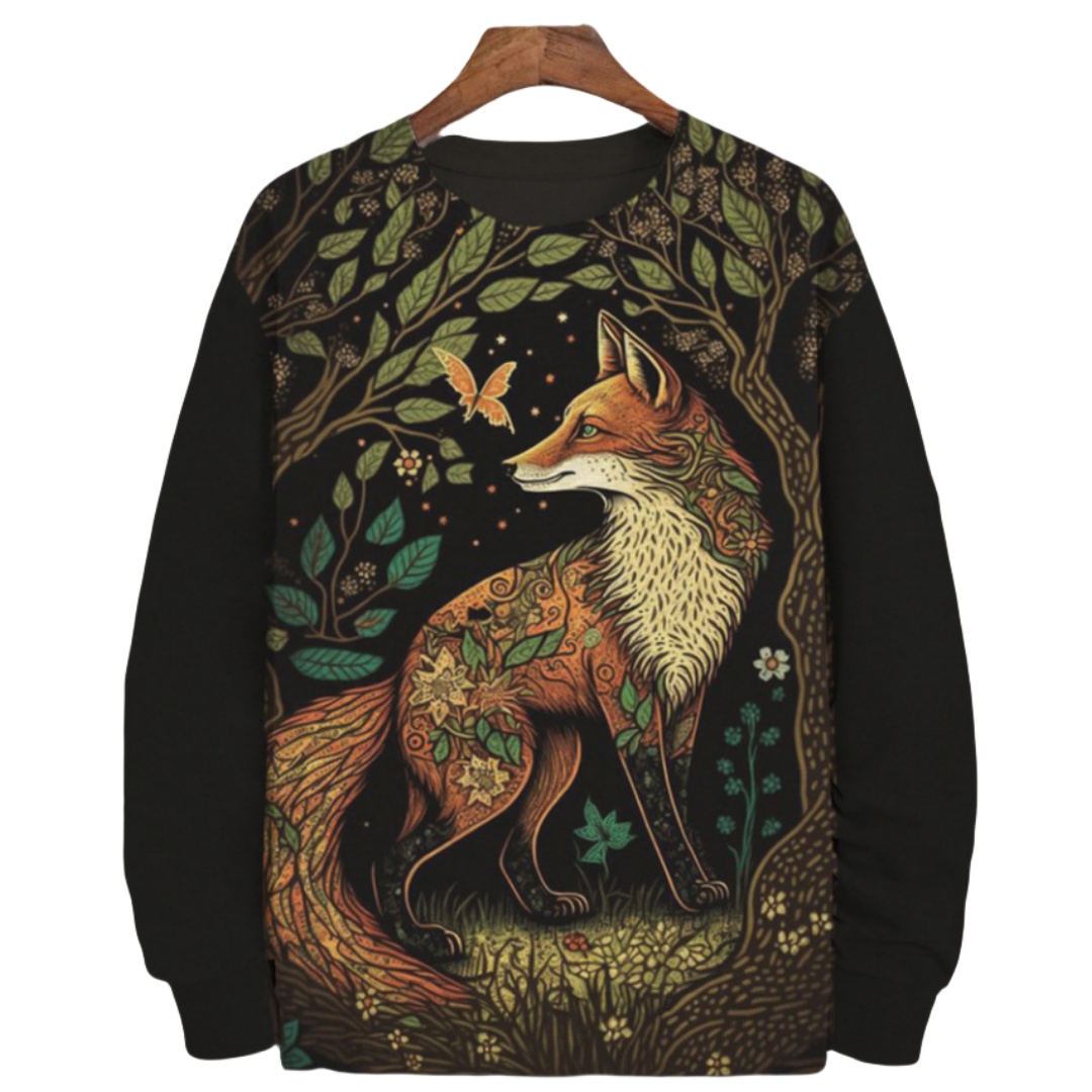 Felpa con cappuccio stampata con volpe animale Felpe oversize da uomo Hip Hop Girocollo Abbigliamento streetwear Felpe con cappuccio da uomo in pile sciolto Pullover