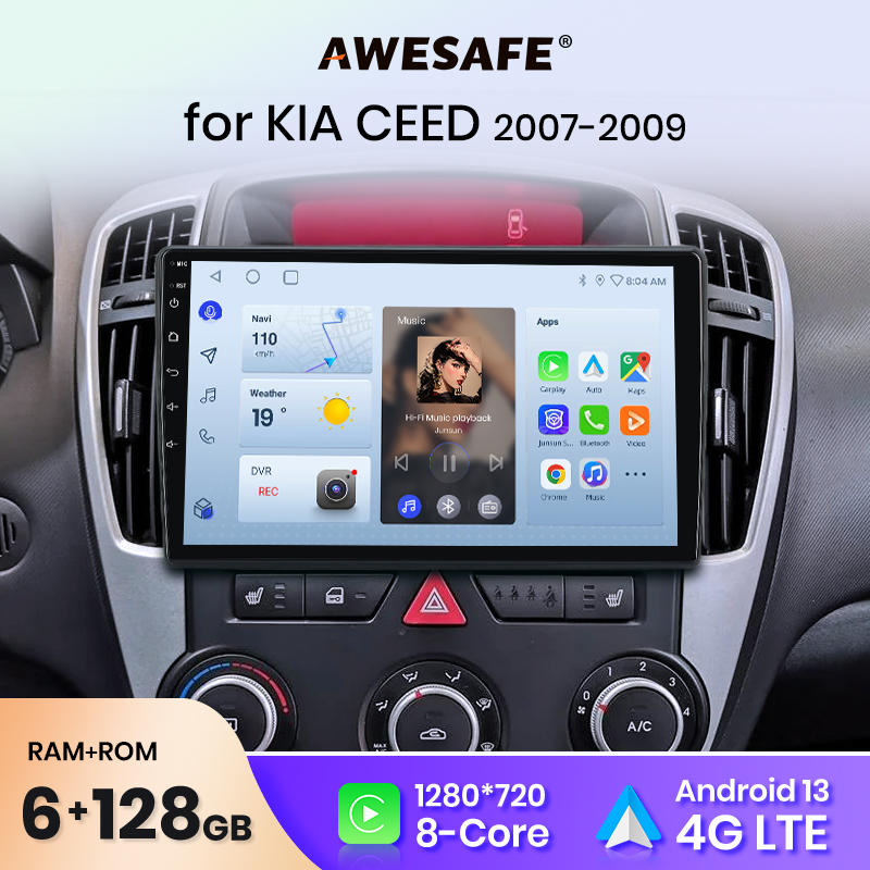 Автомагнитола AWESAFE с беспроводным CarPlay и Android Auto для KIA CEED 2007-2009, GPS-навигация, управление с руля, FM, Bluetooth, Plug and Play, DSP-стерео