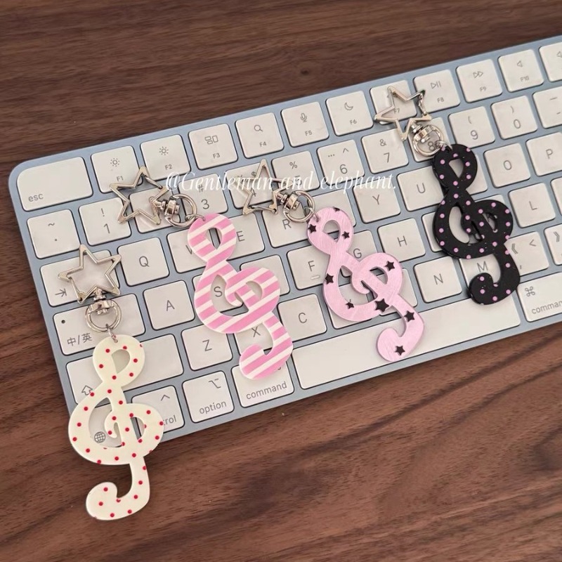 Y2k Japanese Retro INS-style Polka Dot Music Note Acrylic Keychain Star & Stripe Pattern Cute Girl's Backpack Handbag Pendant