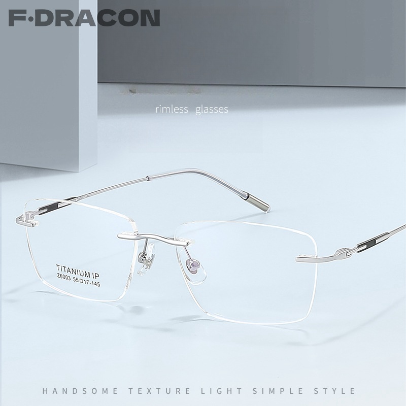 F · DRACON murni ttonium kacamata tanpa bingkai sederhana dan Retro Square kacamata pria bingkai optik resep kacamata pria 6003
