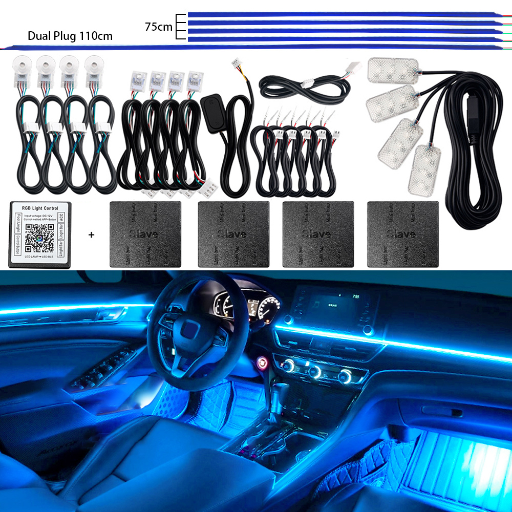 18 w 1 RGB LED Samochodowe oświetlenie otoczenia Uniwersalne wnętrze 64 kolory Ukryty pasek akrylowy Dekoracja Atmosfera Światło z kontrolą aplikacji