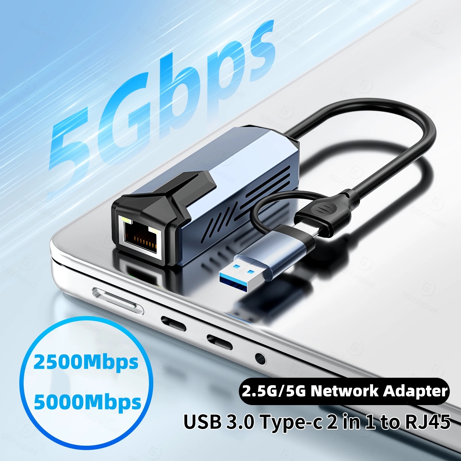 Сетевая карта 2500/5000 Мбит/с, высокоскоростной проводной адаптер 2,5G/5Gbps, USB3.0 Type-C в RJ45, Ethernet-конвертер для ноутбуков MacBook, ПК