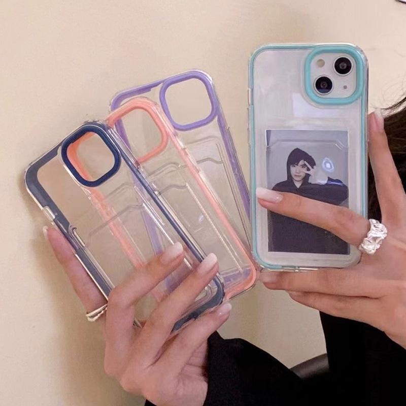 Candy Color 3 in 1 Clear Phone Case For iPhone 17 16 14 11 13 12 15 Pro Max Air XR XS 7 8 Plus SE Photo Card Pocket Wallet Cover
