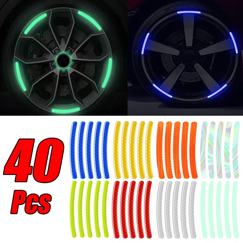 40 ชิ้นรถยนต์รถจักรยานยนต์ล้อแถบสะท้อนแสงที่มีสีสัน Hub สติ๊กเกอร์จัดแต่งทรงผมรถสติกเกอร์รูปลอก Auto Moto Decor Decals อุปกรณ์เสริม