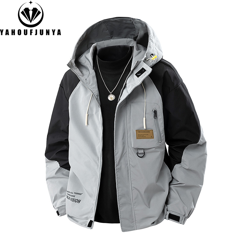 Giacca con cappuccio antivento da uomo 9XL, nuova collezione primavera, per il tempo libero all'aperto, con tasche cargo, alla moda, vestibilità ampia, abbigliamento maschile autunnale