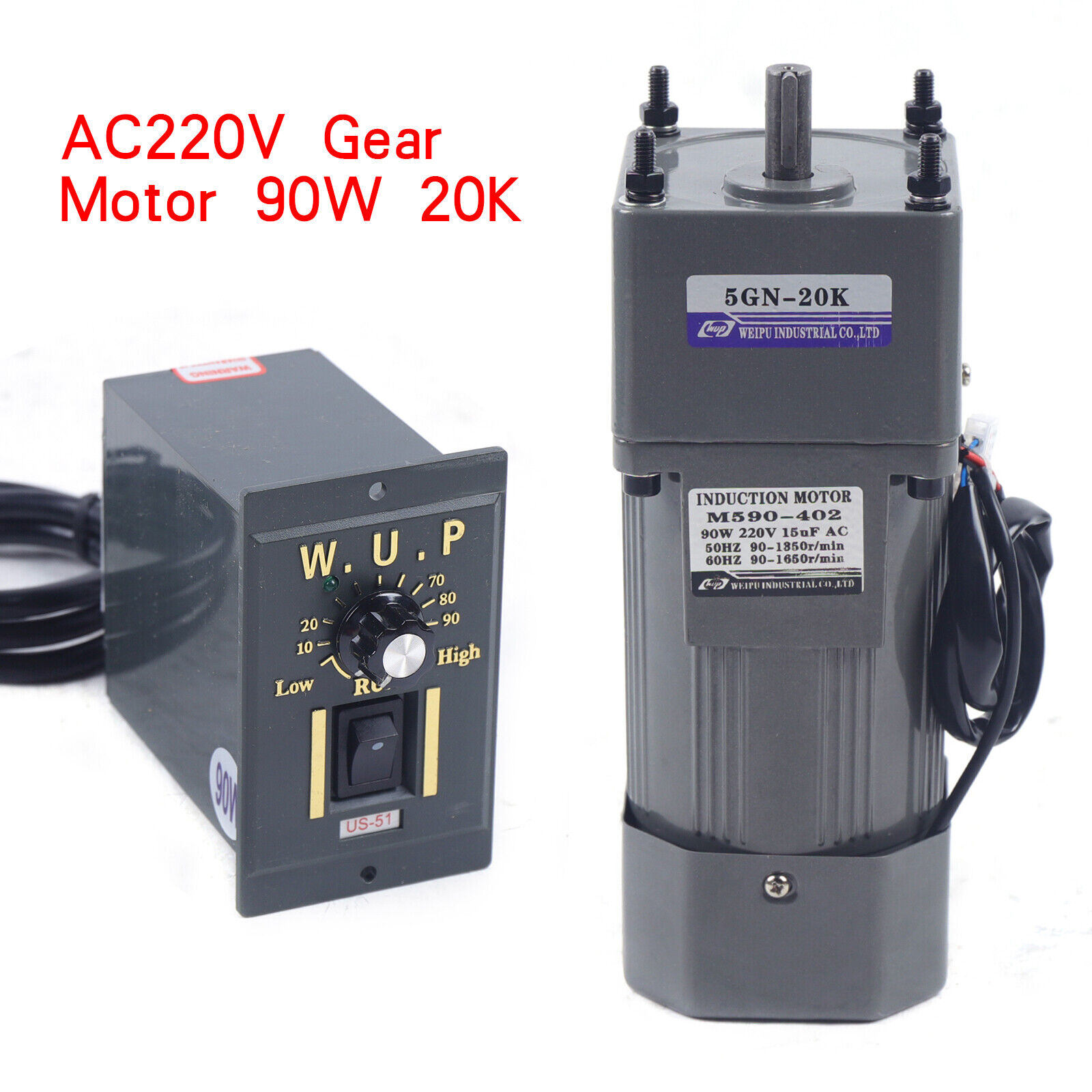 90W 220V AC elektryczny silnik z przekładnią przekładnia asynchroniczna reduktor silnika silnik jednofazowy + Regulator prędkości (20K)