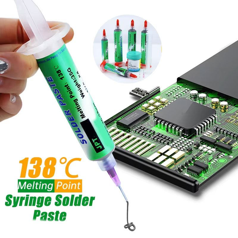 Pasta de Soldadura sin Plomo SMD 138 ℃   Jeringa sin pasta de soldadura limpia de baja temperatura para pasta de soldadura de reparación de enchufe trasero de Iphone