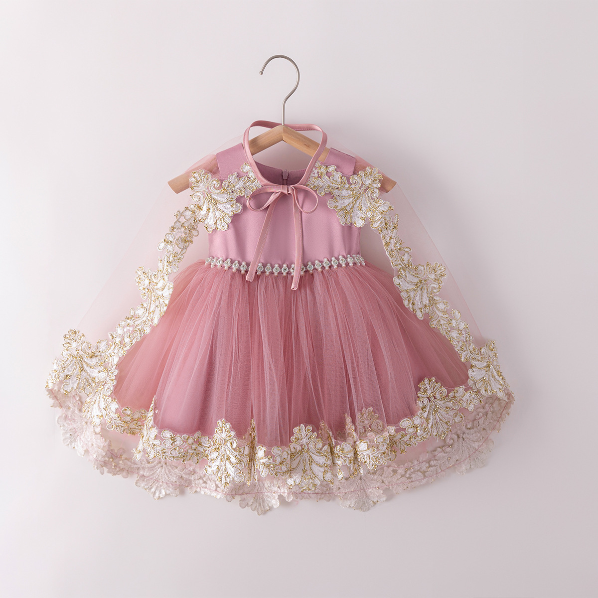 Hetiso Mädchen elegante Kleider Umhang goldene Stickerei Kind zeremonielle Party Kleider Baby Prinzessin Kleid 1-5 Jahre