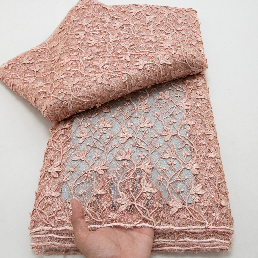 Tela de encaje de tul de malla francesa de alta calidad, 5 yardas, con lentejuelas, encaje de red africano de lujo 2026 para costura de vestidos de novia para mujer