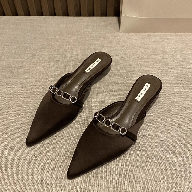 2025 New Luxury Fashion Rhinestones Ladies Heeled Slippers Sandals Shoes Female Low Heel Slides Slippers Shoes for Women Mules