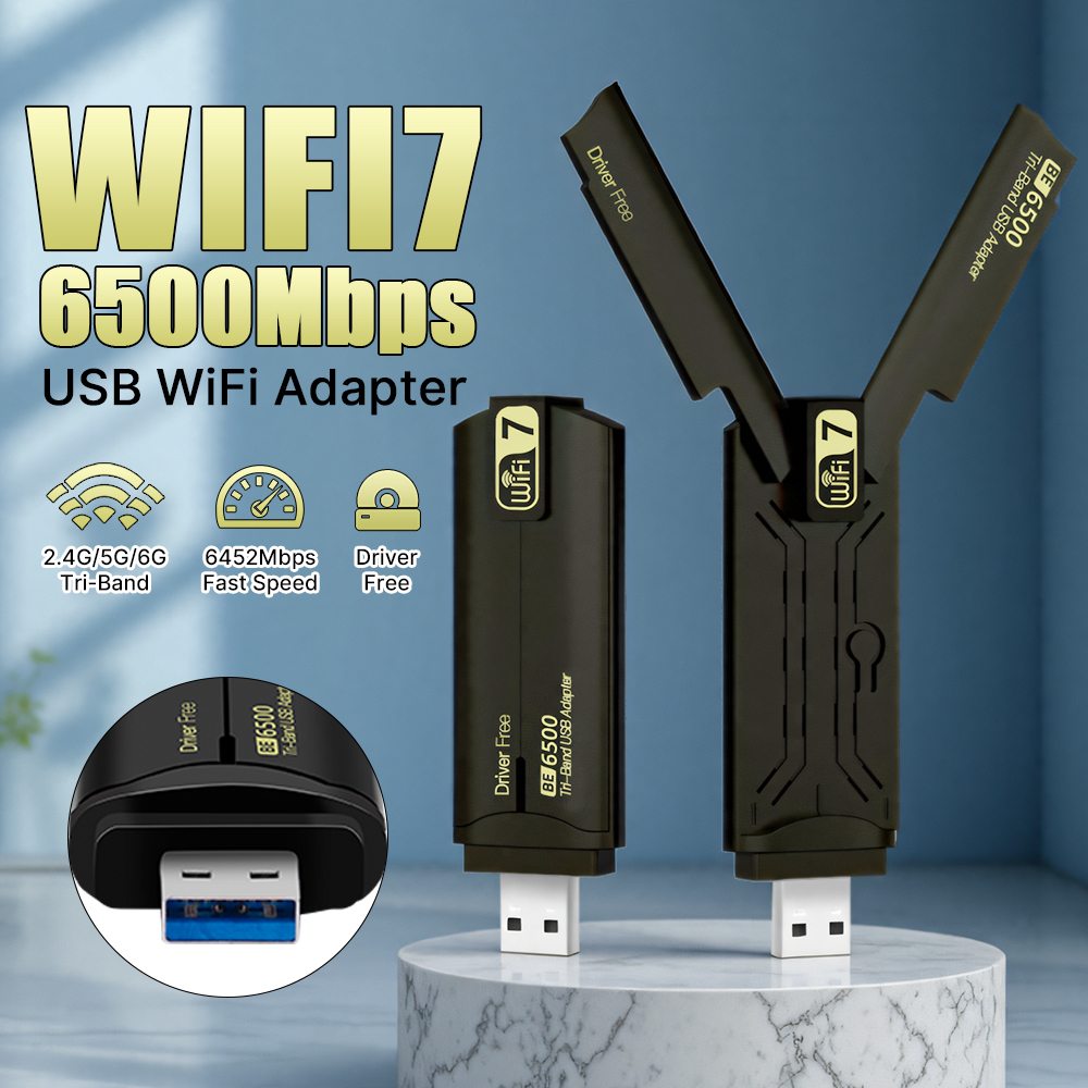 Wi-Fi 7 BE6500 Беспроводной адаптер USB 3.0 Reatek RTL8912AU Трехдиапазонный 2,4G/5,8G/6 ГГц 802.11AX Бесплатный диск для Win 10/11