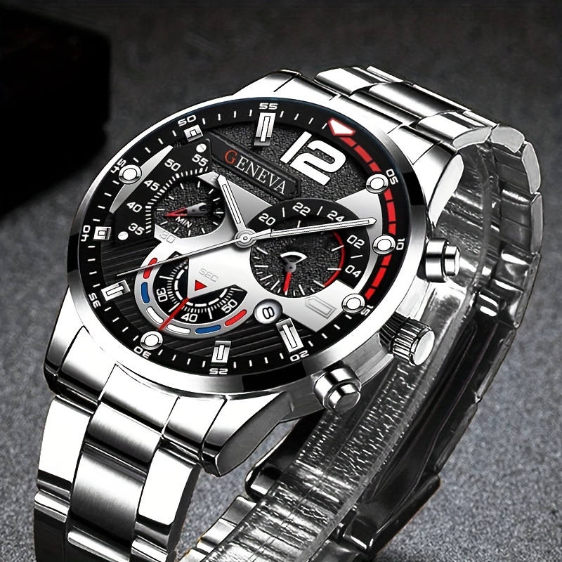 Modo mроner Edelstahl Uhren Luxus Quarz Armbanduhr Kalender Leuchtende Uhr Mроner Business Casual Uhr, escolha ideal para presentes