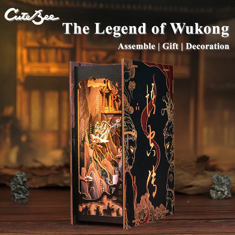 CUTEBEE DIY 3D Puzzle Booknook Kit de Casa Muñecas En Miniatura con Luz Cubierta Polvo Insertar Estantería PARA LA Leyenda Wukong