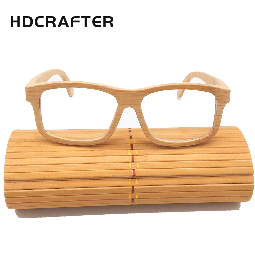 HDCRAFTER จริงไม้ไม้ไผ่กรอบแว่นตาสำหรับผู้ชายผู้หญิง Vintage Retro สายตาสั้นกรอบแว่นตาล้างเลนส์