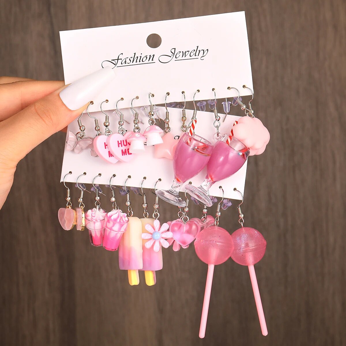 Anting wanita, 12 pasang anting wanita kreatif baru, karakter indah, peri jamur es krim bunga, anting cinta 12 Set