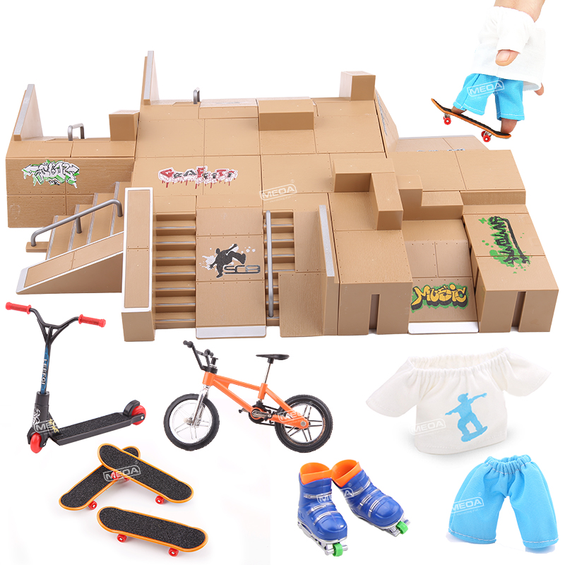 Diy dedo skate deck rampa conjunto pro dedo mini skatepark kit mini dublê dedo placa skate treinamento para crianças presentes