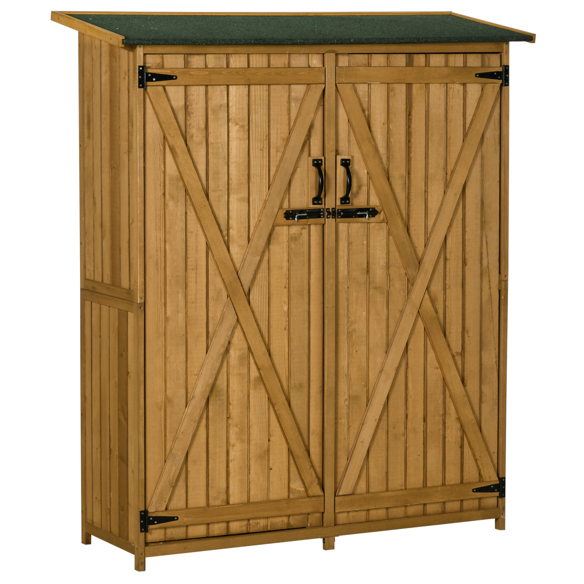 Abri de rangement de jardin étanche en bois avec toit en asphalte, étagères et serrure, arrière-cour