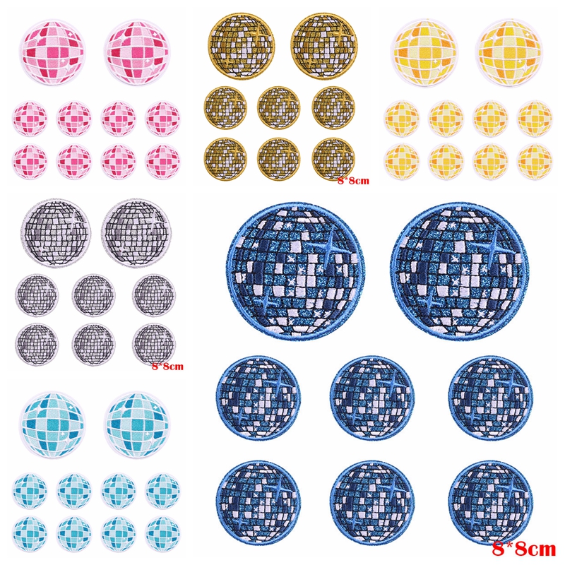 5 buah tambal bordir penuh Planet warna-warni DIY Pink emas perak disko besi pada Patch untuk dekorasi pakaian