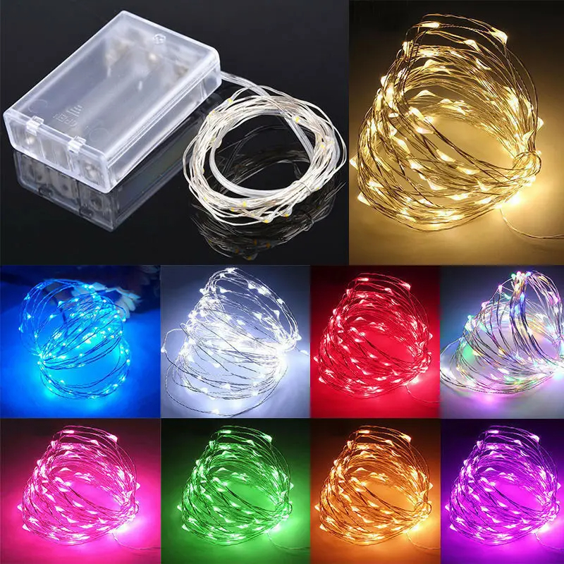 Guirlande lumineuse féerique Led en fil de cuivre, 1/2/3/5/10M, alimentée par batterie, pour chambre à coucher, jardin, fête, décoration de mariage, 1 paquet
