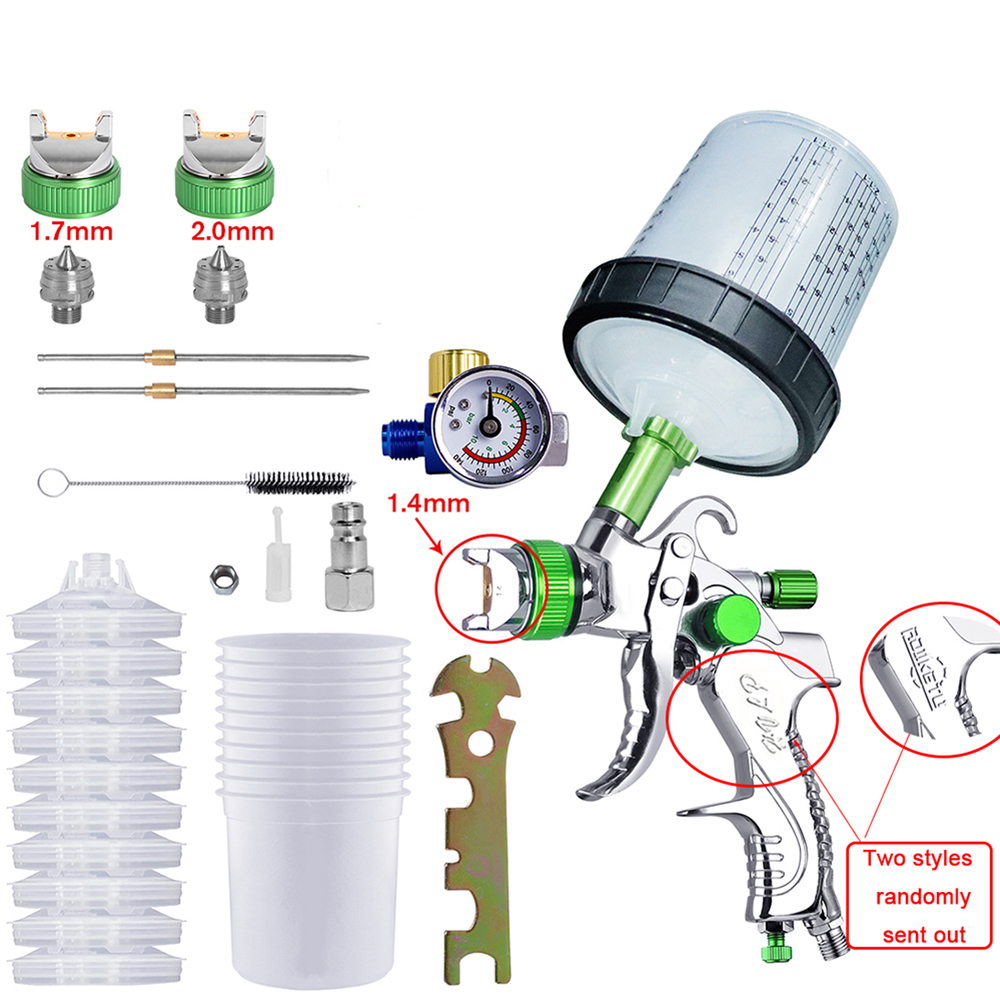 Pistola de pulverización HVLP, aerógrafo de gravedad con boquilla de 1,4/1,7/2,0mm para herramienta de pintura de coches, 10 Uds., 600ml, taza medidora desechable sin limpieza