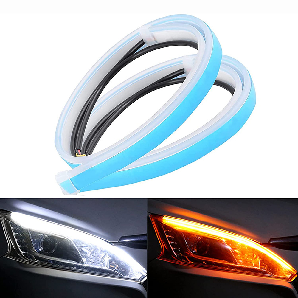 2 pçs carro led drl luz à prova dwaterproof água flexível universal lâmpada de volta do carro diurna noite correndo luz sinal volta freio led farol