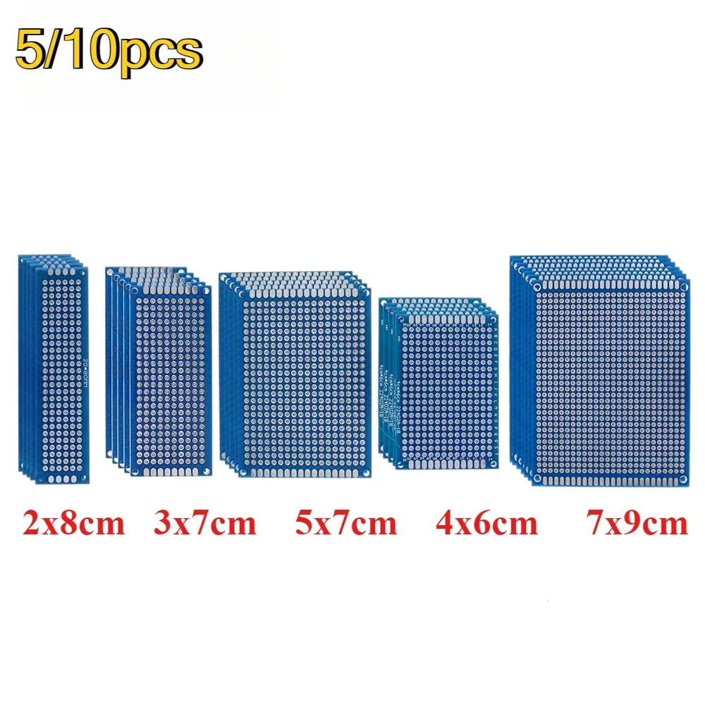 Placa prototipo PCB de doble cara, 2x8cm, 3x7cm, 4x6cm, 5x7cm, 7x9cm, placa de circuito impreso Universal azul, Kit electrónico DIY, 5/10 Uds.