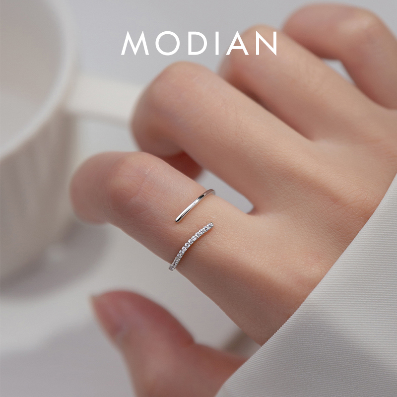 Anillos de dedo ajustables simples de Plata de Ley 925 Modian, anillo de tamaño abierto de Zirconia apilable para mujer, regalos de joyería fina para fiesta