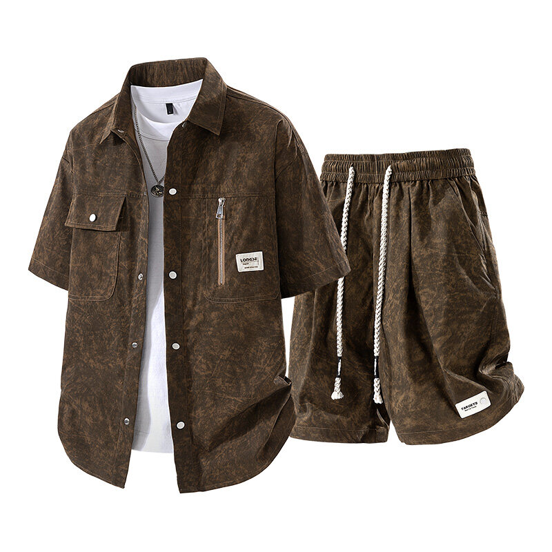 Camicia e pantaloncini a maniche corte cool alla moda versatile casual estivo da uomo Set completo casual da lavoro alla moda