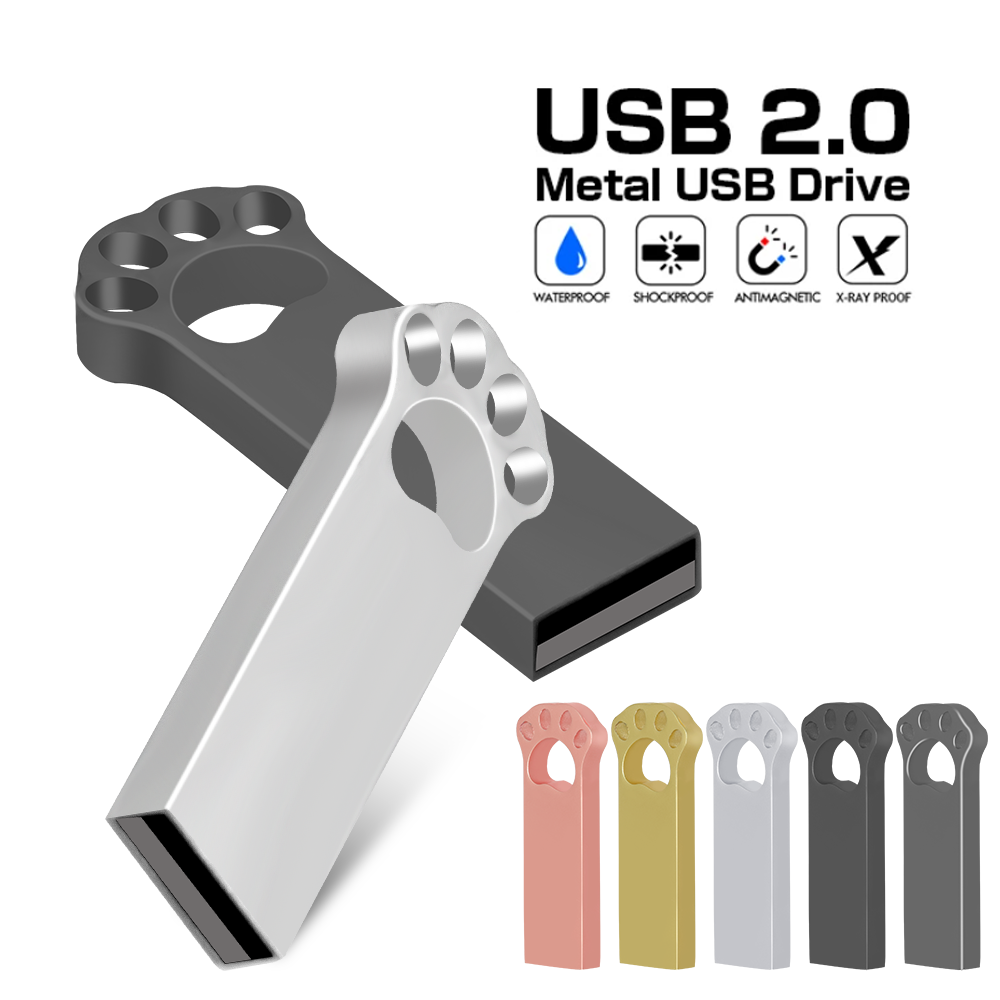 Pen Drive USB 2.0 em Forma de Pata de Gato, 4GB 8GB 16GB 32GB, Flash Drive de Alta Velocidade, Pendrive 64GB, Presente Empresarial