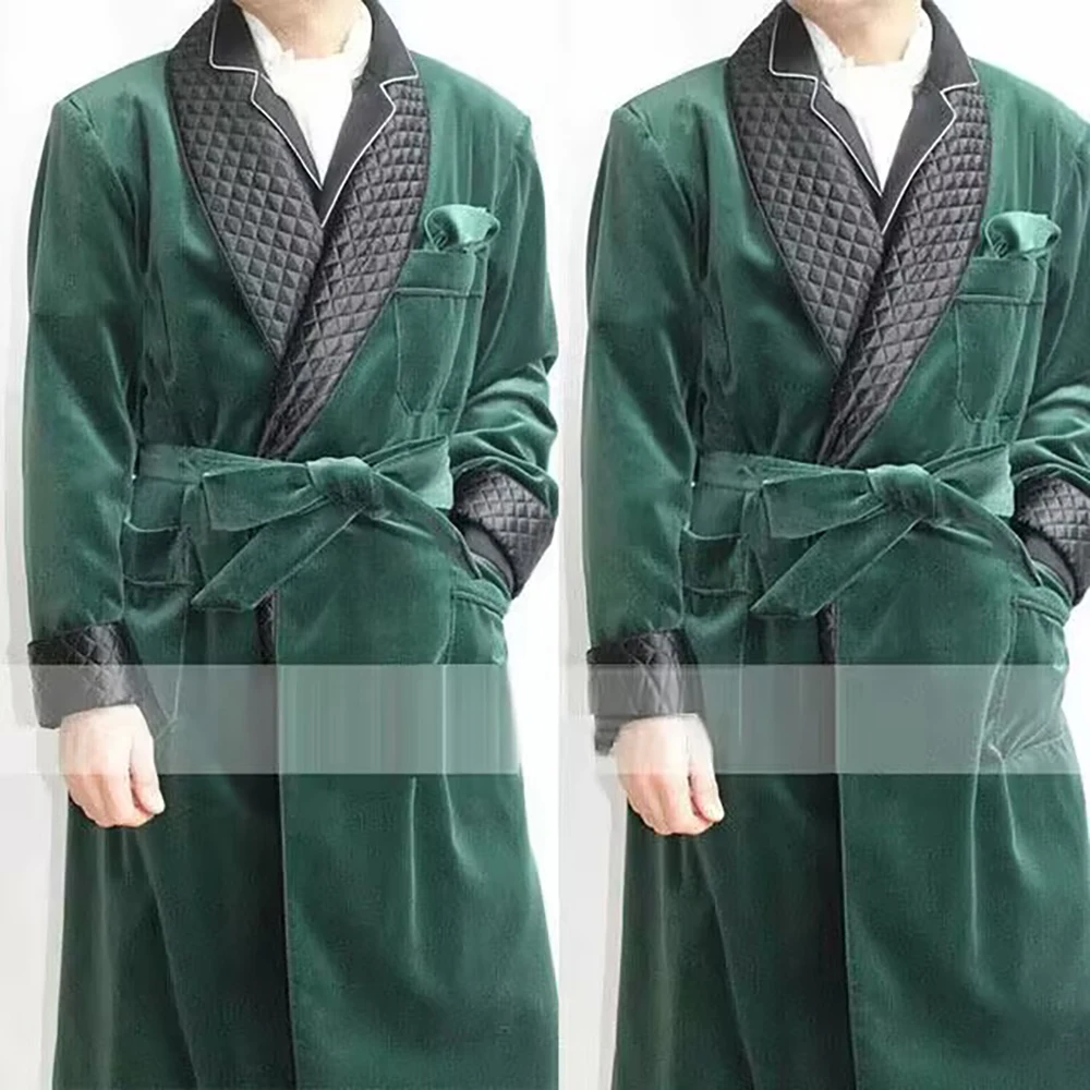 Chaqueta larga de terciopelo para hombre, chal con solapa, traje de novio de boda, Blazer con cinturón, 1 unidad, 2024