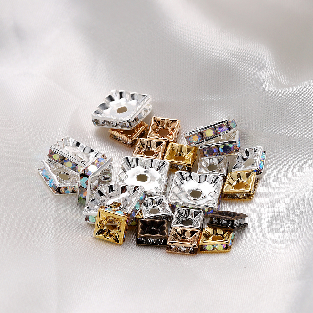 50 pçs 6/8/10mm contas de cristal quadrado cor misturada contas strass rondelle espaçador contas para diy jóias fazendo acessórios
