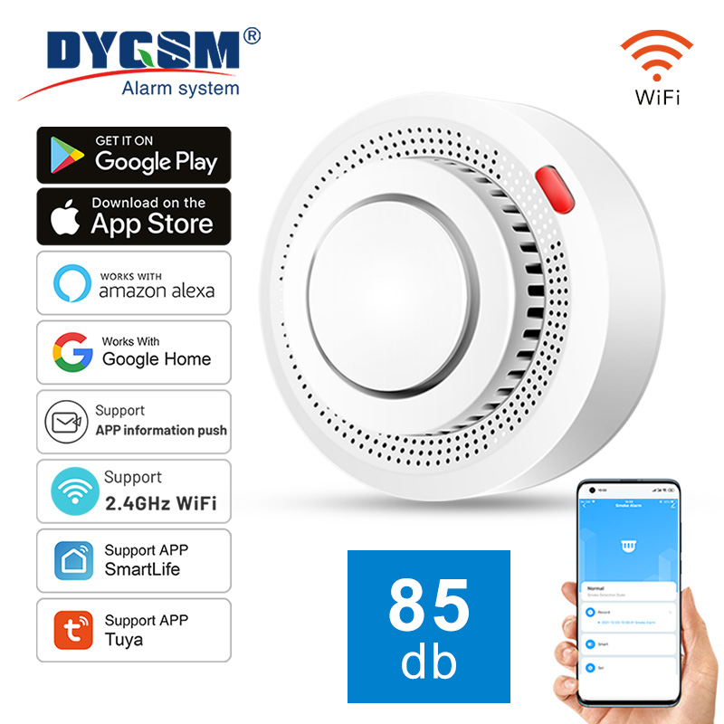 Tuya Smart WiFi เซ็นเซอร์ควันติดเพดาน, การควบคุมแอพ, ปกป้องความปลอดภัยภายในบ้าน, เข้ากันได้กับ Alexa และ Google