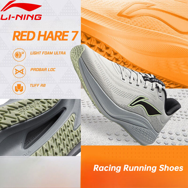 Li-Ning Men Red Hare 7 Running Shoes Basic Training Jogging Shoes LiNing Lightweight Springy Support Sports Shoes ARPU009