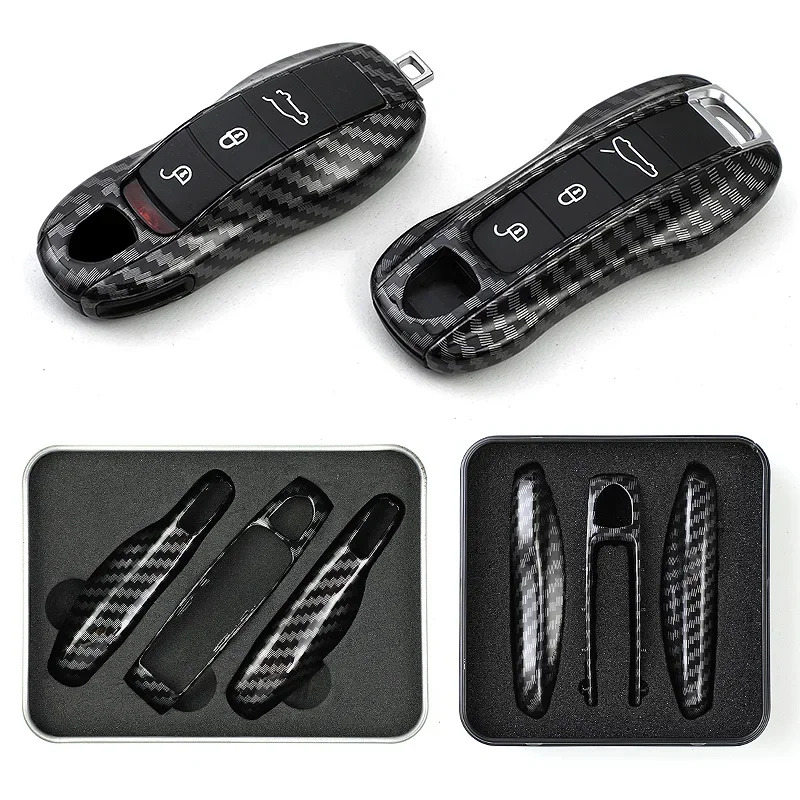 For Porsche Boxster Cayman Panamera Cayenne 911 Car Key Cover 918 997 991 ABS Carbon Fiber Key Case Protection Cover Accessories