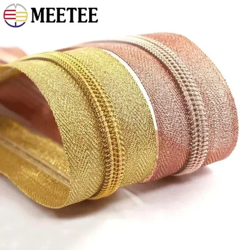 5M Warna Rose Gold Gigi 3 #5 # Nilon Ritsleting Gulungan Plastik Zip untuk Tas Dompet Ritsleting Perbaikan Kit DIY Garmen Jahit Aksesori