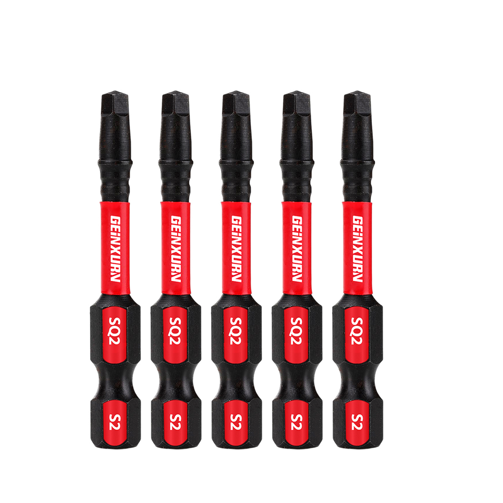 GEINXURN Impact Tough # 2 Quadratisch 2 Zoll. Power-Treiber-Bits, magnetisches SQ2-Schraubendreher-Bit-Set aus S2-legiertem Stahl