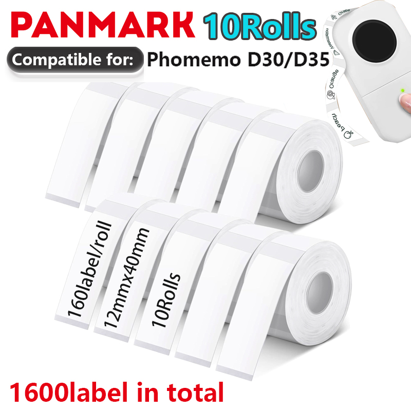 10 rollos de cintas de etiquetas de color, 1600 Uds., 12x40mm, repuesto apto para Phomemo D30, etiquetas adhesivas térmicas autoadhesivas portátiles