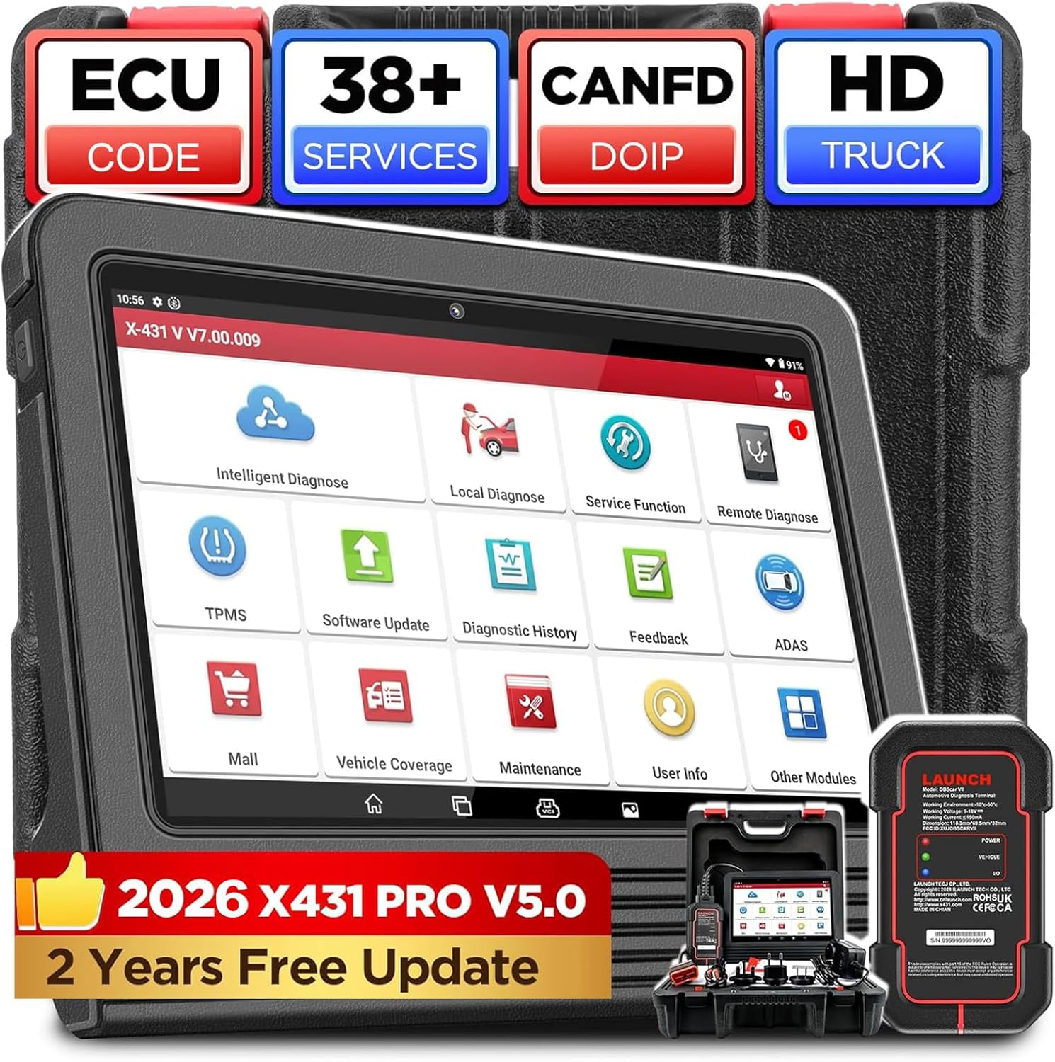 LAUNCH X431 PRO V5.0 Scanner OBD2, supporto strumento di scansione bidirezionale CANFD eDOIP, codifica ECU, strumenti diagnostici per auto FCA AutoAuth