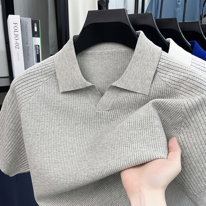 Flip-Kragen Seagull-Kragen Vintage-Stil Poloshirt Herren Kurzarm Atmungsaktiv Sommer Lässiges Vielseitiges Oberteil