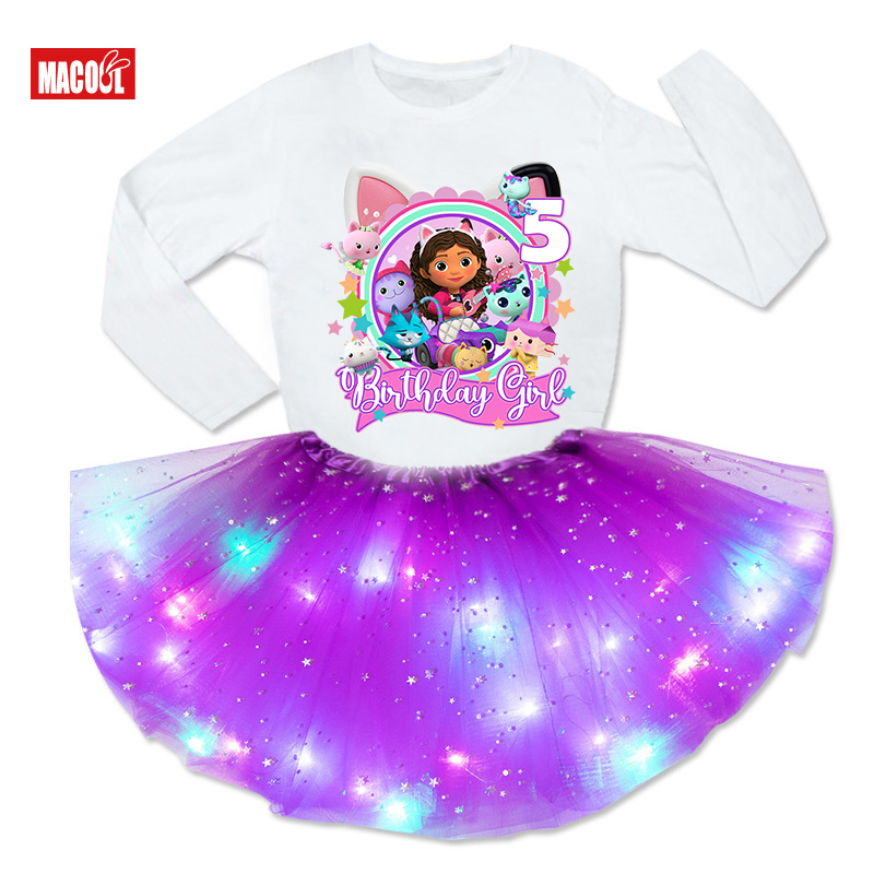 Girls Birthday Tutu Dress Set Birthday Party Shirts Girl Dress Set Party Light Dress T-shirt Child Suits Clothes for Kids Girl