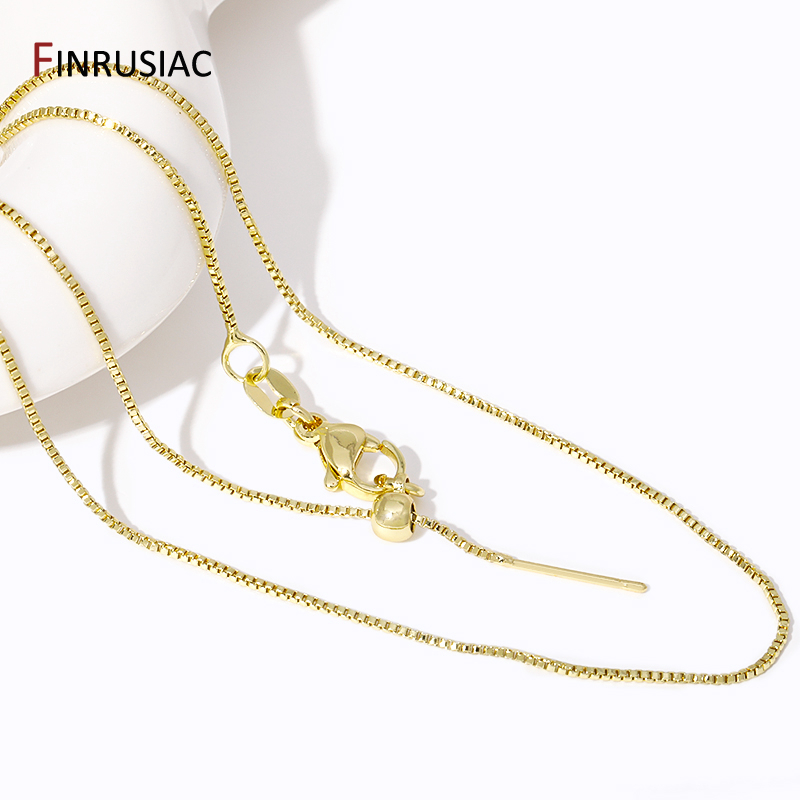 Rantai Kotak Kuningan Berlapis Emas 18K 45 Cm Untuk Pembuatan Kalung DIY, Rantai Tautan Tipis 0.8 Mm dengan Kait Lobster, Aksesoris Rantai Buatan Tangan