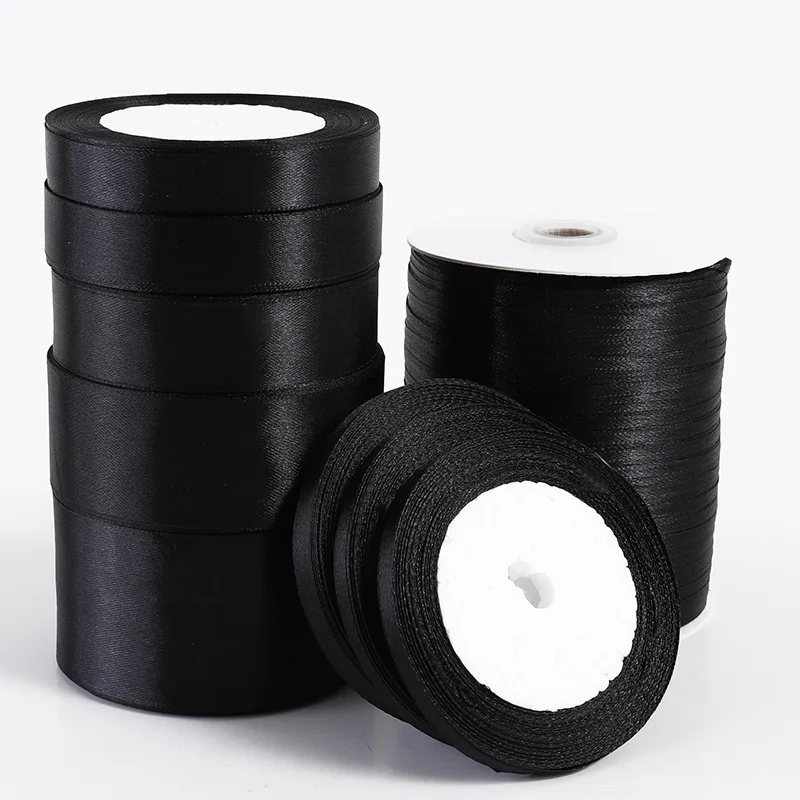 1 szt. 22 metry/rolka (6mm-50mm) Czarna Poliestrowa Satynowa Wstążka do Dekoracji, Rękodzieła, Ślubu, Bożego Narodzenia, Imprezy, DIY