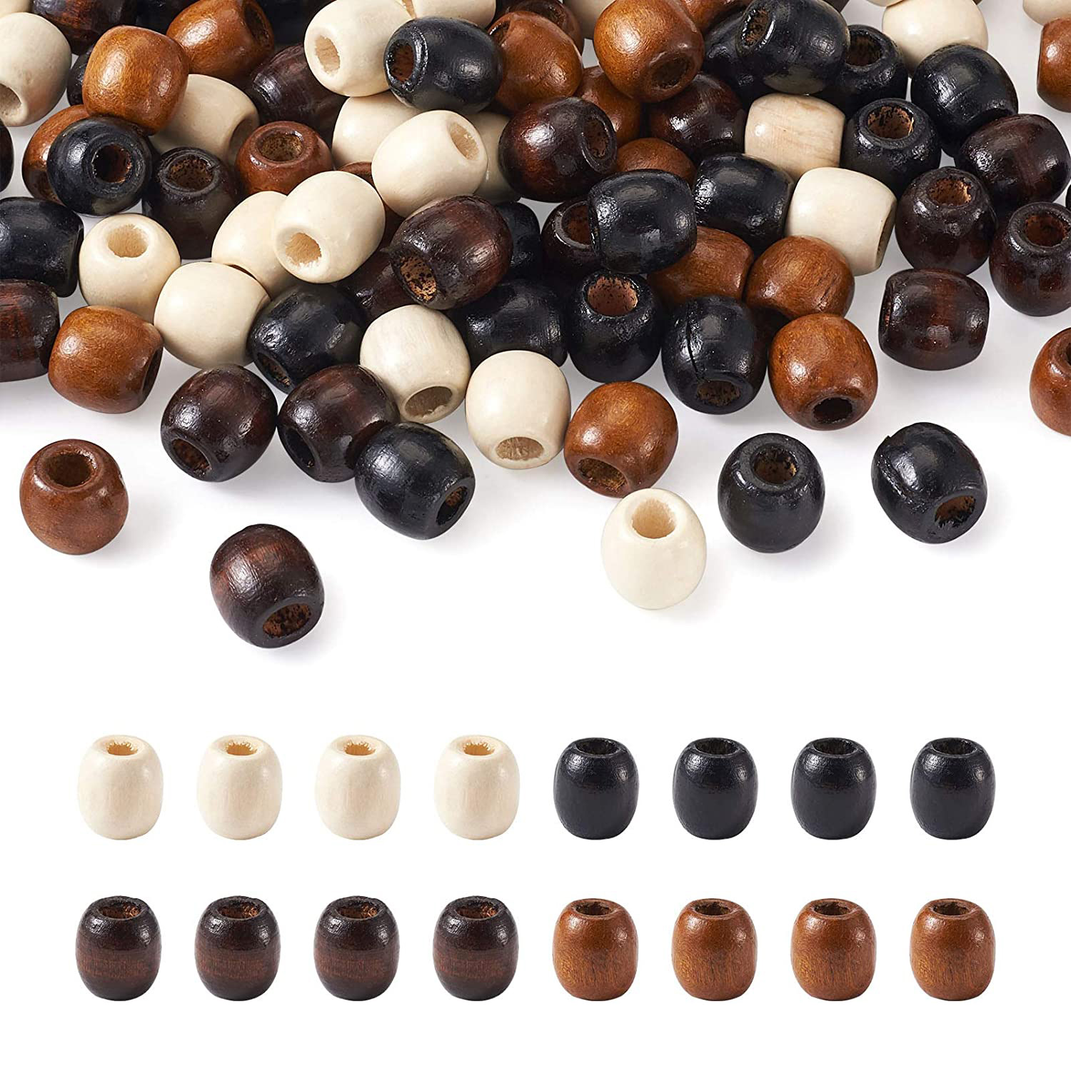 100 sztuk/worek 11*12mm duży otwór 5mm beczka drewno europejskie luźne koraliki mieszane kolory naturalne drewniane dredy włosy warkocz koraliki