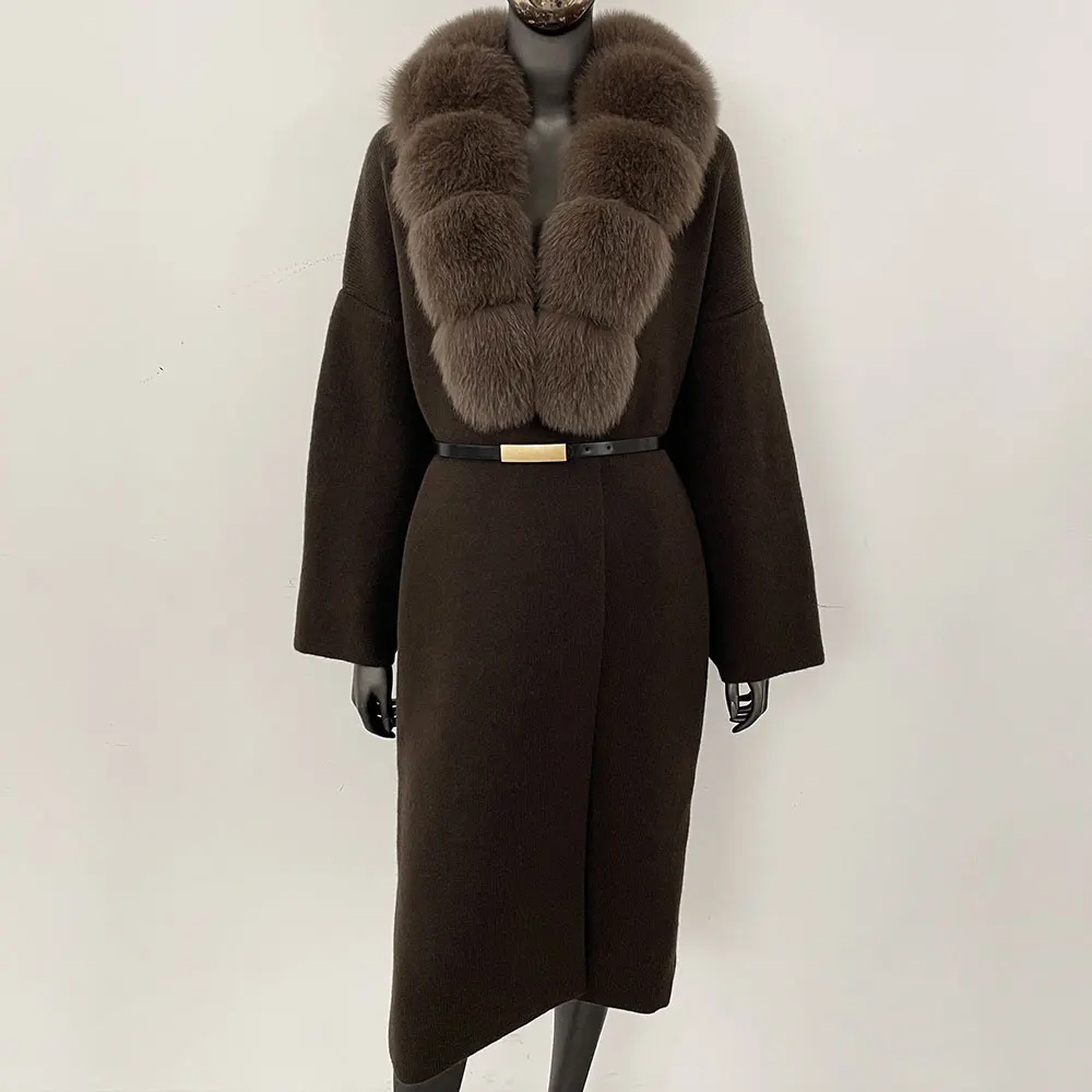 Malhas de pele de raposa real das mulheres 2024 novo outono inverno natural pele de guaxinim casaco de malha jaqueta de pele camisola jaqueta feminina