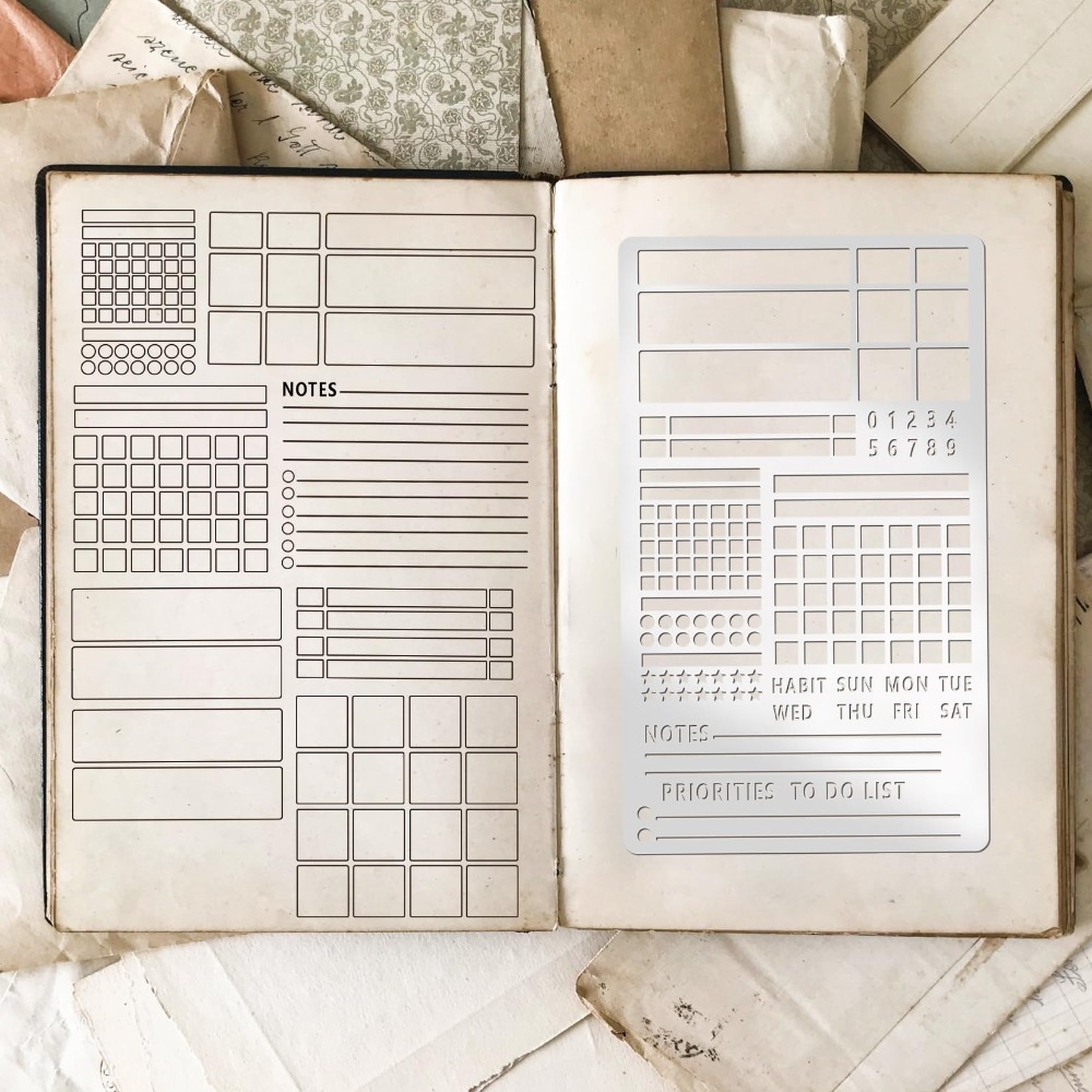 Nueva Regla de Plantilla de Acero Inoxidable, Regla Marcadora de Doble Cara, Regla de Dibujo Multifuncional Portátil para Scrapbooking